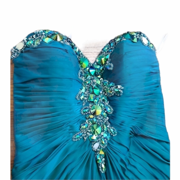 Strapless Sweatheart Gown Tiffany Designs Dress Size 4 Turquoise Teal - Picture 3 of 12